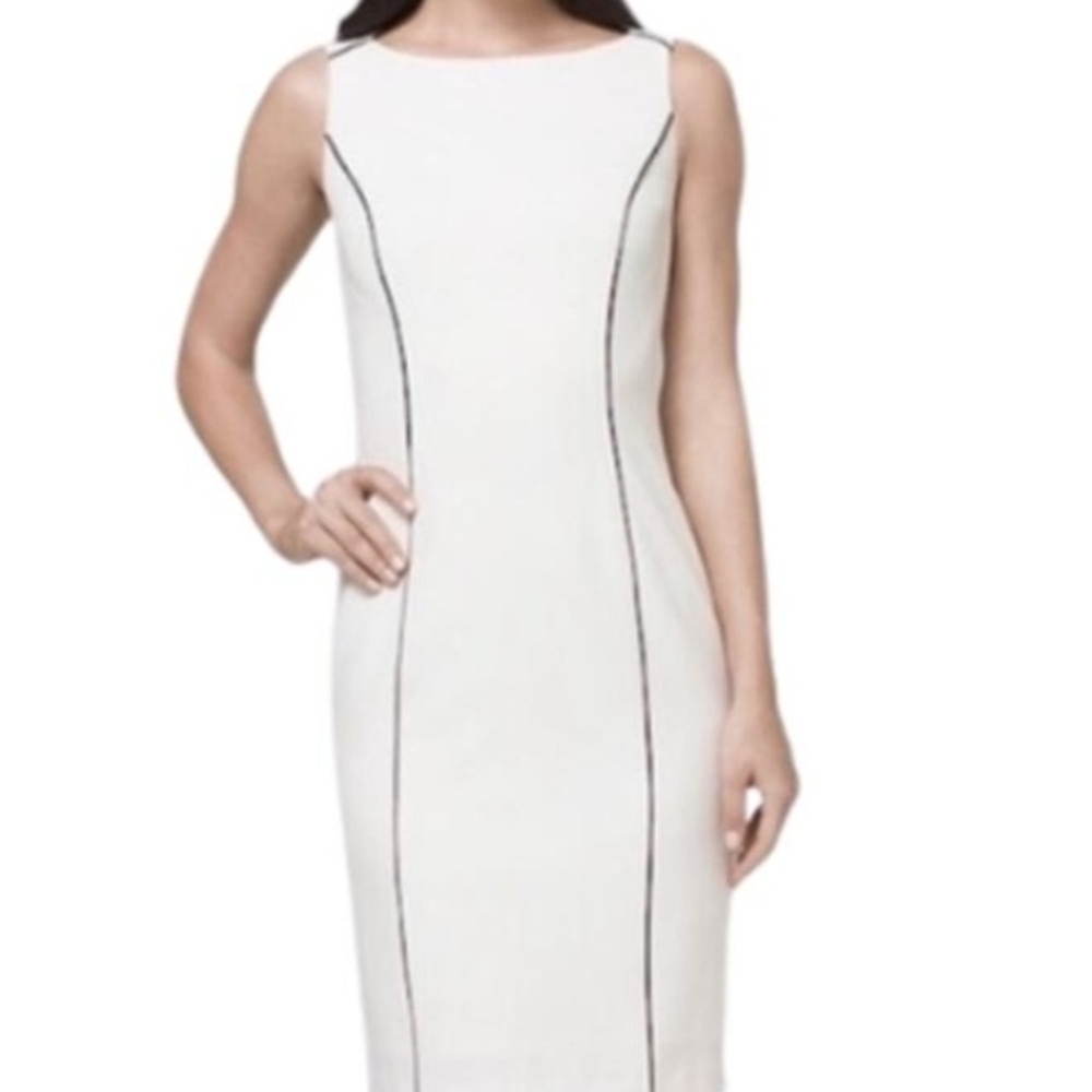White‎ House Black Market White Midi Cream and Black Dress